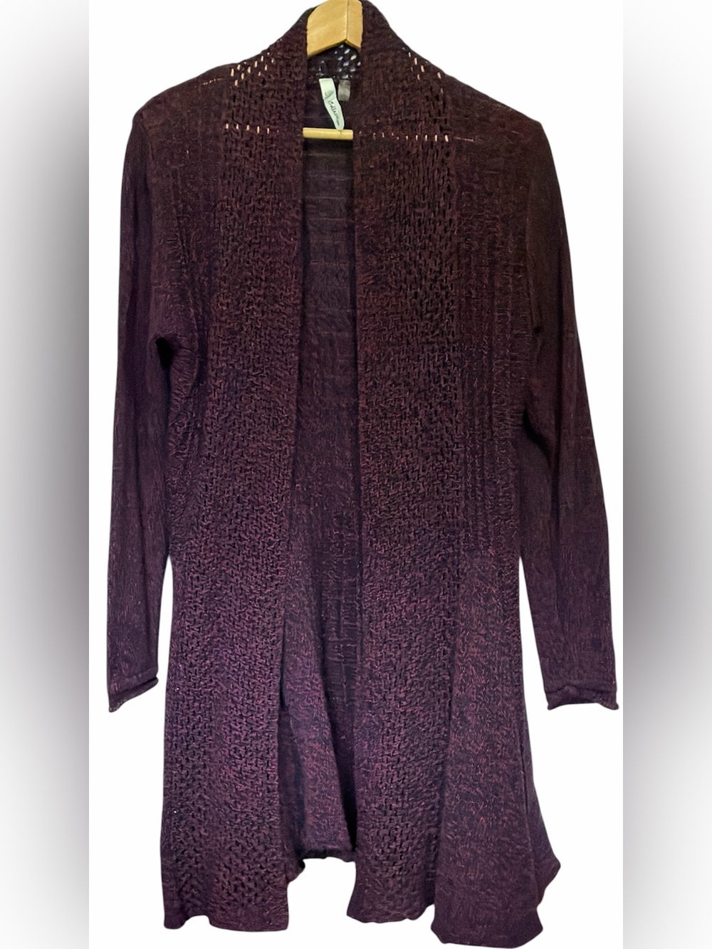 NY COLLECTION WOMEN BURGUNDY/NAVY OPEN FRONT CARDIGAN LONG SLEEVE MEDIUM